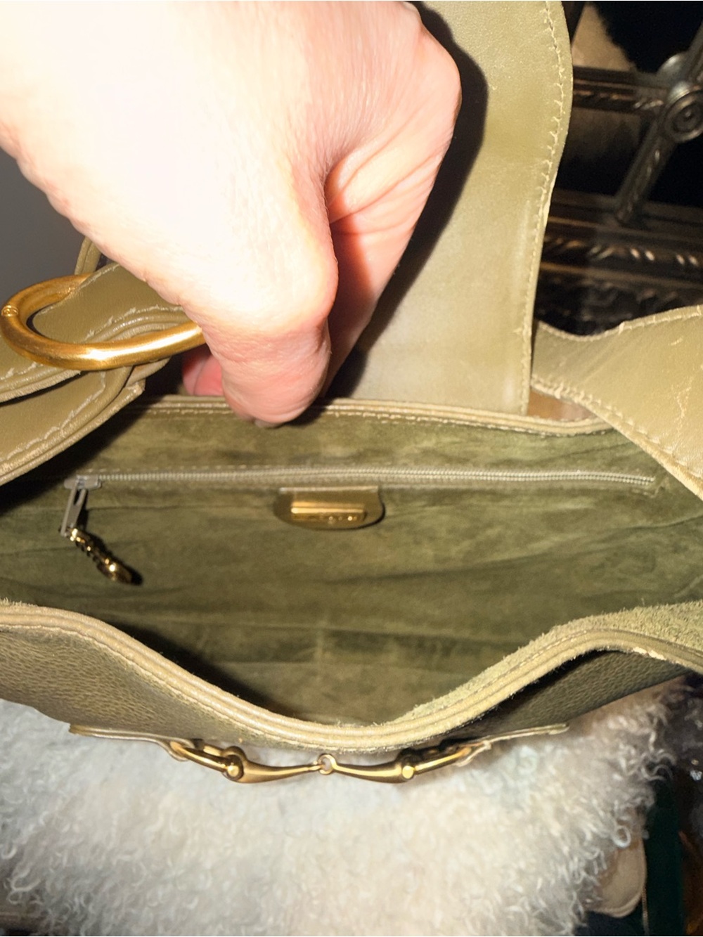 Vintage GUCCI Olive Green Leather Horsebit Flap Bag Y2K Tom Ford - Picture 4 of 16